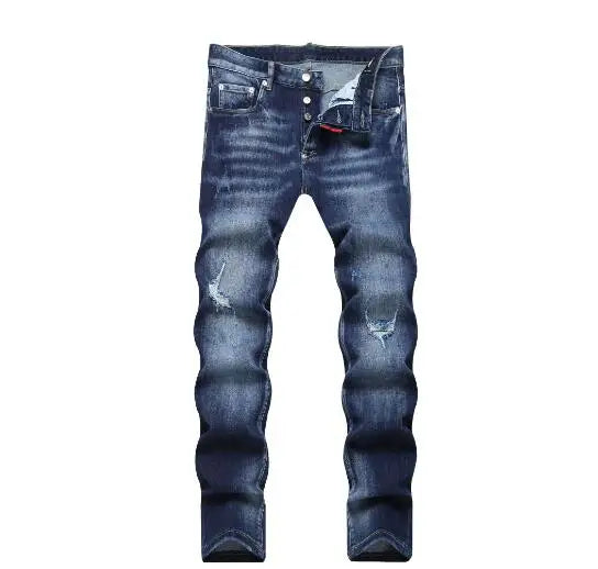 Dark Ripped Denim Men Black Ripped Denim Jeans talian High Street Style Denim Pants High Quality Male Slim Fit Denim Trousers Size 38