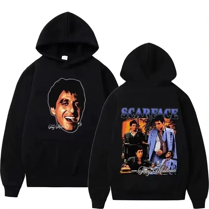 Tony Montana Printed Hoodies Classic Scarface Movie Women's Men's Oversized Pullover Retro Gothic Sweatshirts Feleece Warm Coats