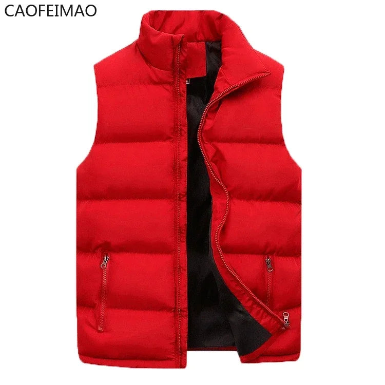 Mens Vest Jacket Warm Sleeveless Jackets Winter Waterproof Zipper Coat Autumn Stand-up Collar Casual Waistcoat CaofeimaoClothing