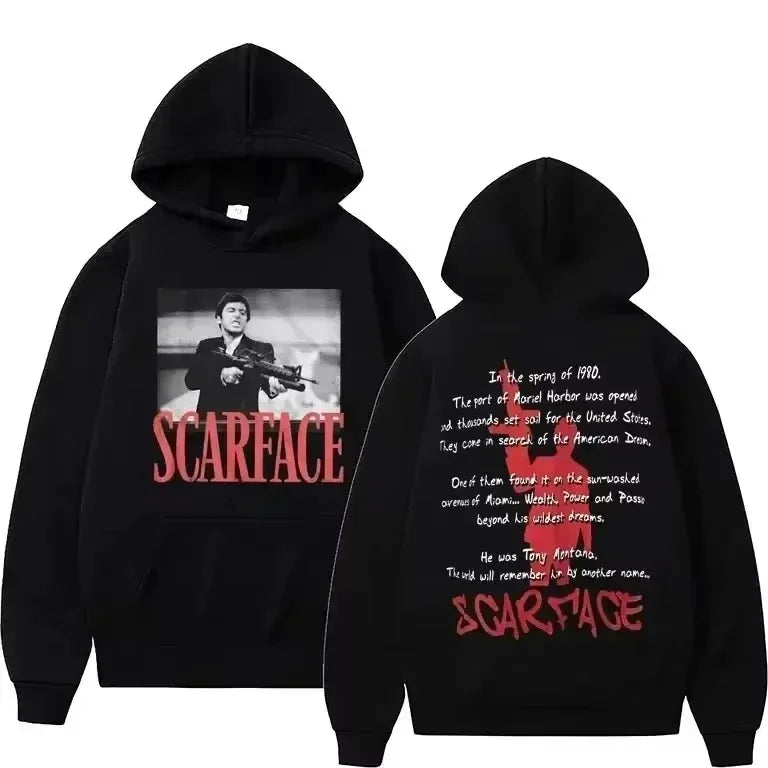 Tony Montana Printed Hoodies Classic Scarface Movie Women's Men's Oversized Pullover Retro Gothic Sweatshirts Feleece Warm Coats