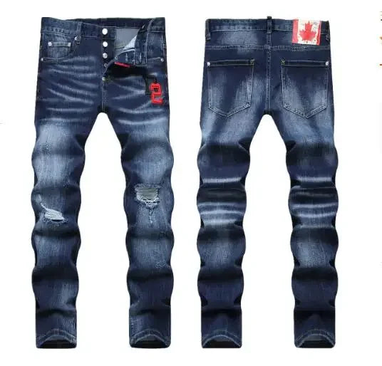 Dark Ripped Denim Men Black Ripped Denim Jeans talian High Street Style Denim Pants High Quality Male Slim Fit Denim Trousers Size 38