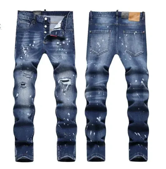 Dark Ripped Denim Men Black Ripped Denim Jeans talian High Street Style Denim Pants High Quality Male Slim Fit Denim Trousers Size 38
