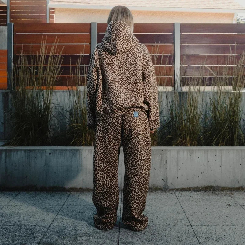 Y2k hoodie American hip hop street fashion leopard print casual sweatshirt men Goth Harajuku trend retro camouflage loose hoodie