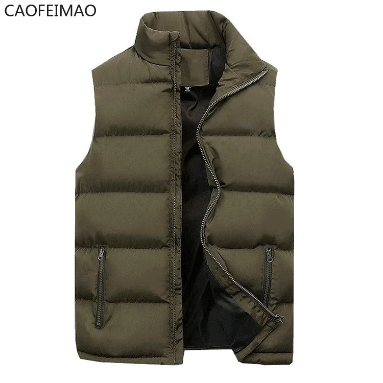Mens Vest Jacket Warm Sleeveless Jackets Winter Waterproof Zipper Coat Autumn Stand-up Collar Casual Waistcoat CaofeimaoClothing