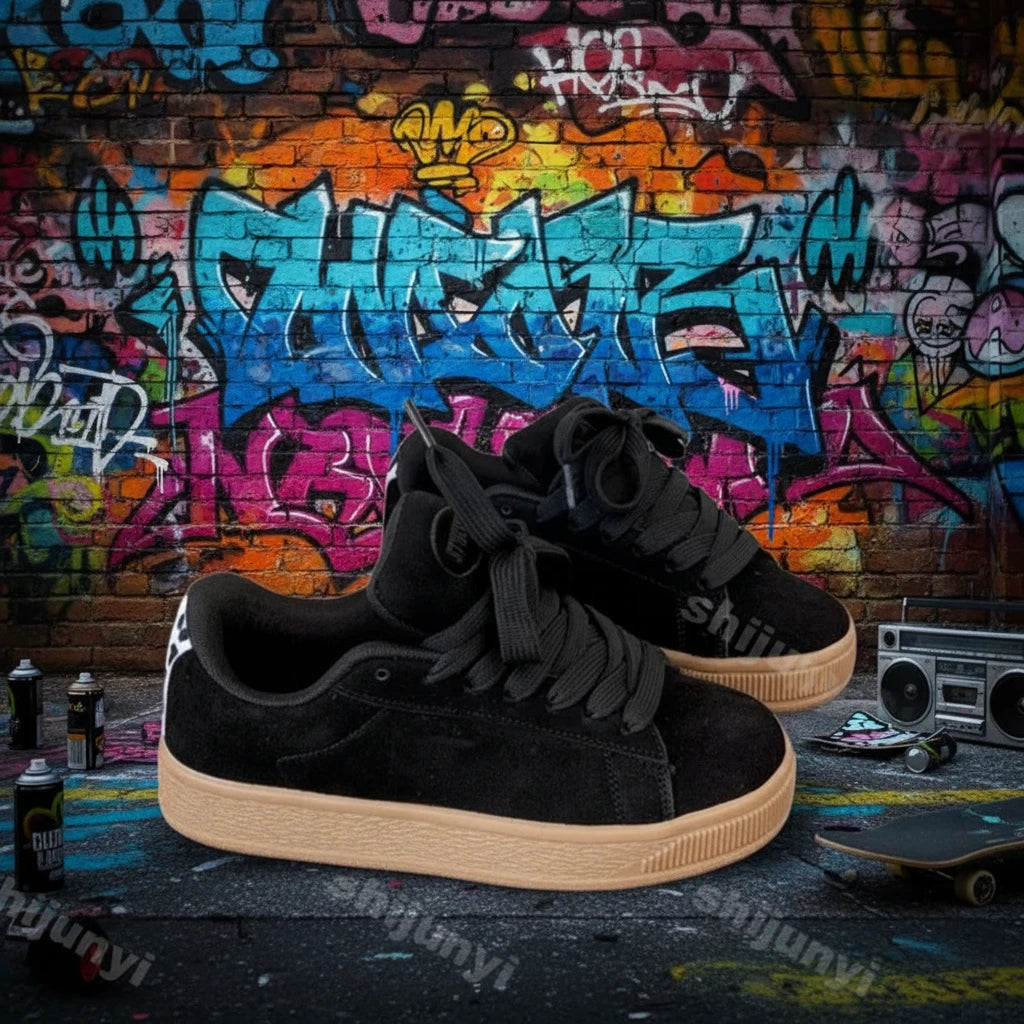 LLR Classic Suede Platform – Black & Snow Leopard Edition