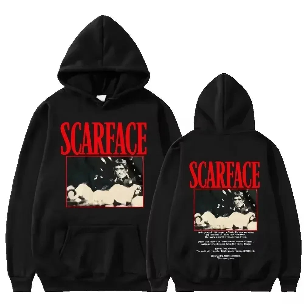 Tony Montana Printed Hoodies Classic Scarface Movie Women's Men's Oversized Pullover Retro Gothic Sweatshirts Feleece Warm Coats
