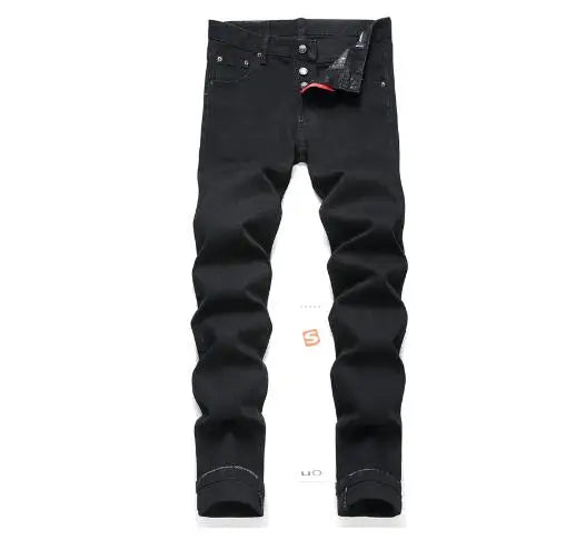 Dark Ripped Denim Men Black Ripped Denim Jeans talian High Street Style Denim Pants High Quality Male Slim Fit Denim Trousers Size 38