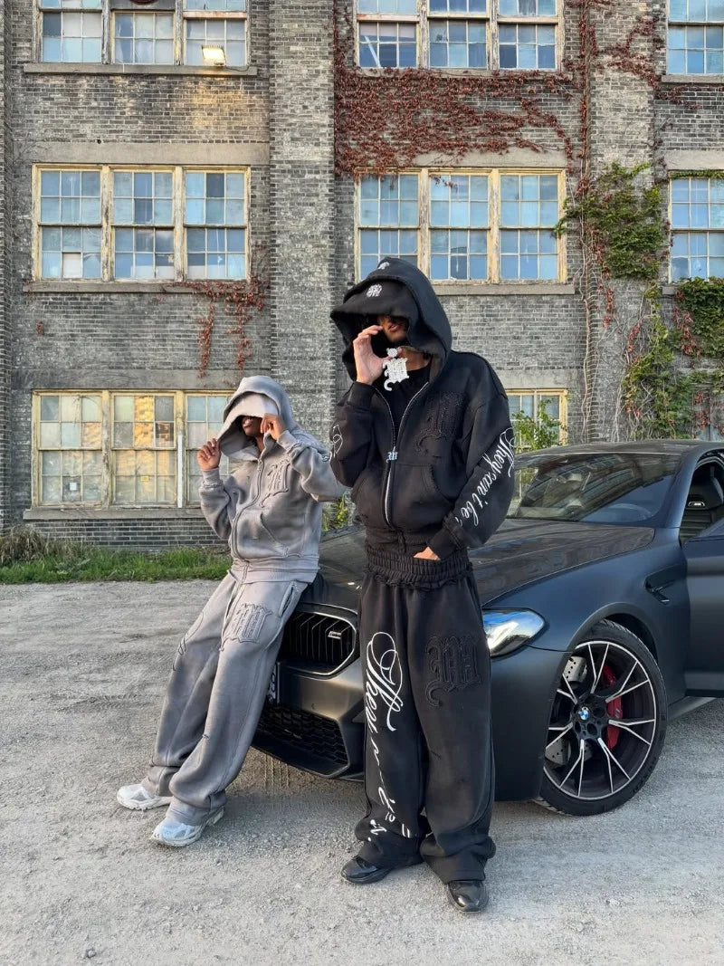 Y2K Fashion High Street trend Hip-hop letter pattern zipper men hoodies American rock retro Harajuku punk sweatshirts