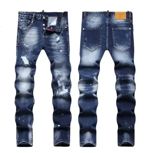 Dark Ripped Denim Men Black Ripped Denim Jeans talian High Street Style Denim Pants High Quality Male Slim Fit Denim Trousers Size 38