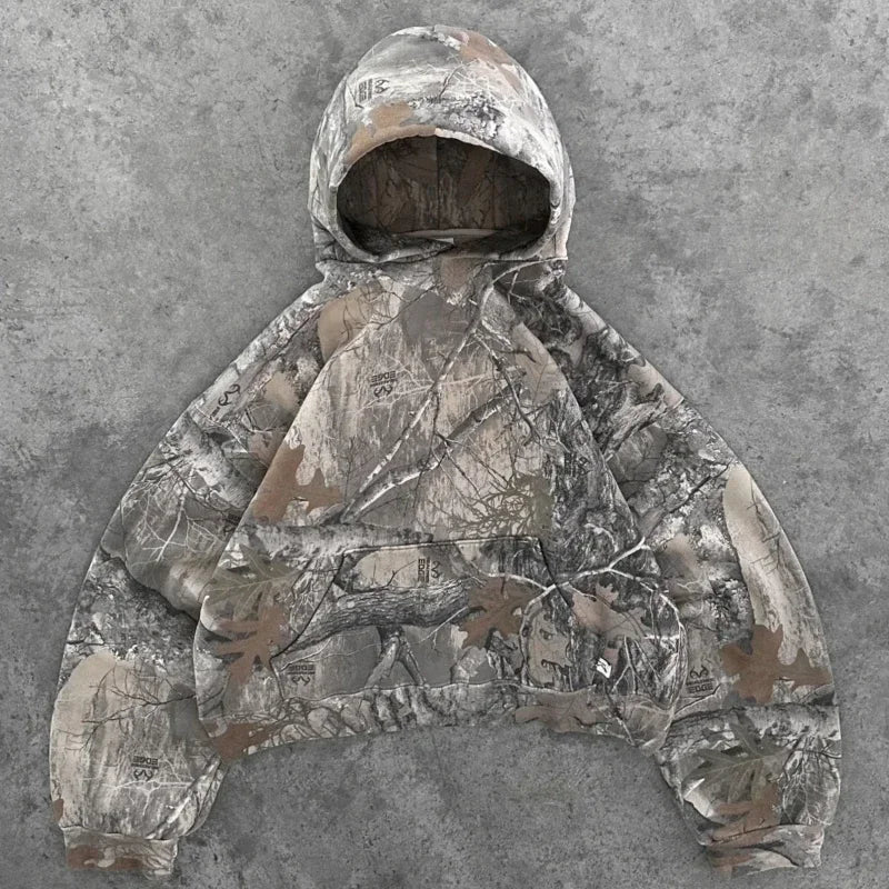 Y2k hoodie American hip hop street fashion leopard print casual sweatshirt men Goth Harajuku trend retro camouflage loose hoodie