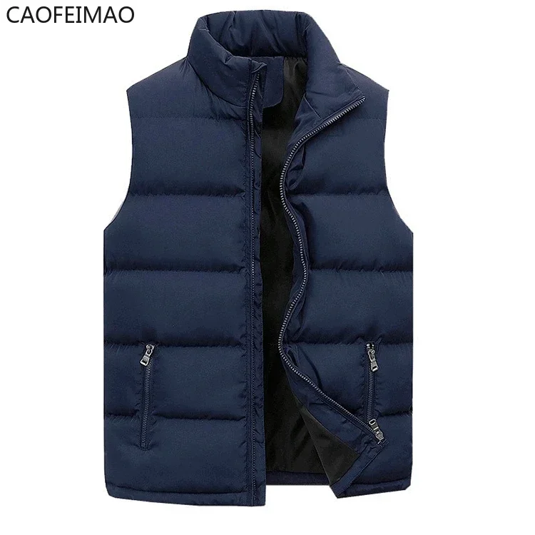 Mens Vest Jacket Warm Sleeveless Jackets Winter Waterproof Zipper Coat Autumn Stand-up Collar Casual Waistcoat CaofeimaoClothing