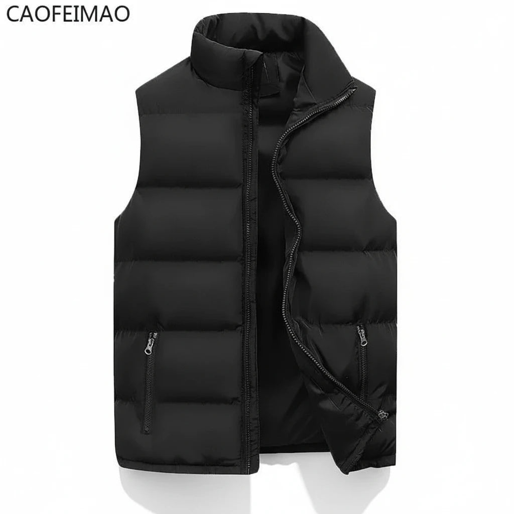Mens Vest Jacket Warm Sleeveless Jackets Winter Waterproof Zipper Coat Autumn Stand-up Collar Casual Waistcoat CaofeimaoClothing