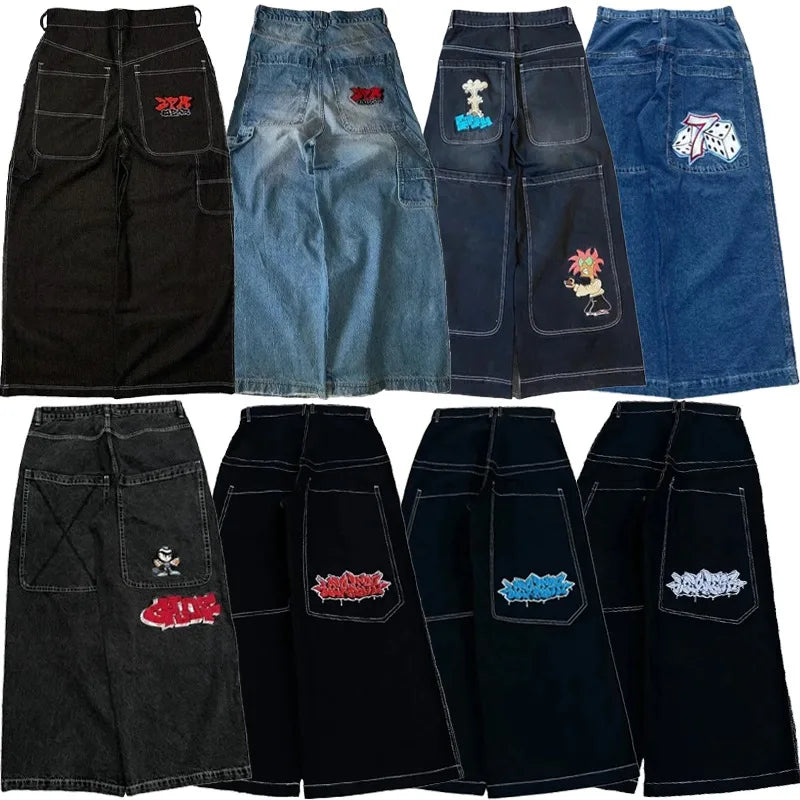 Hip Hop Harajuku Goth fashion streetwear Casual wide leg Jeans