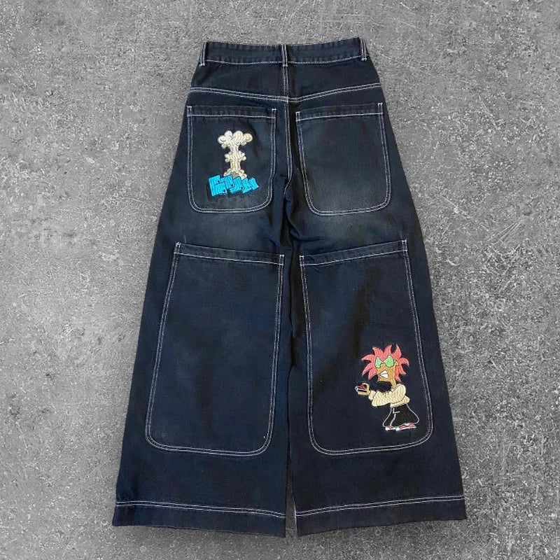 Hip Hop Harajuku Goth fashion streetwear Casual wide leg Jeans